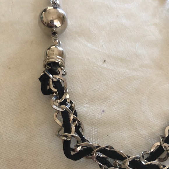 multi strand black color and silver tone necklace - Picture 3 of 13